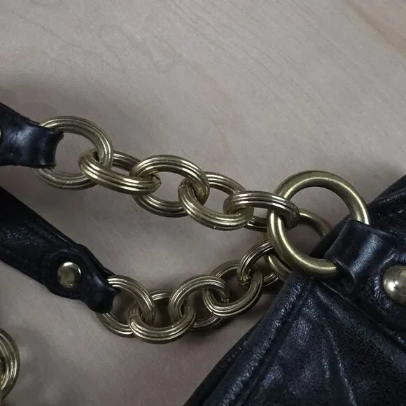 Coach Poppy Camellia Pushlock Leather Tote Glossy Black Leather #1 - Picture 7 of 14